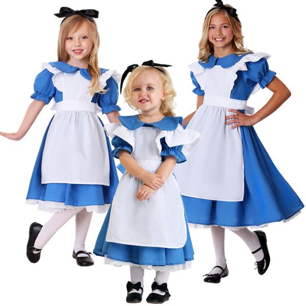 Kids Girls Wizard of Oz Dorothy Blue & White Maid Costume Halloween ...