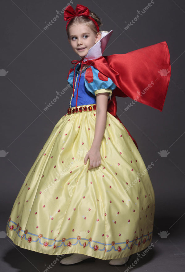 Snow White Cosplay Kid Dress Including Standing Collar Cape