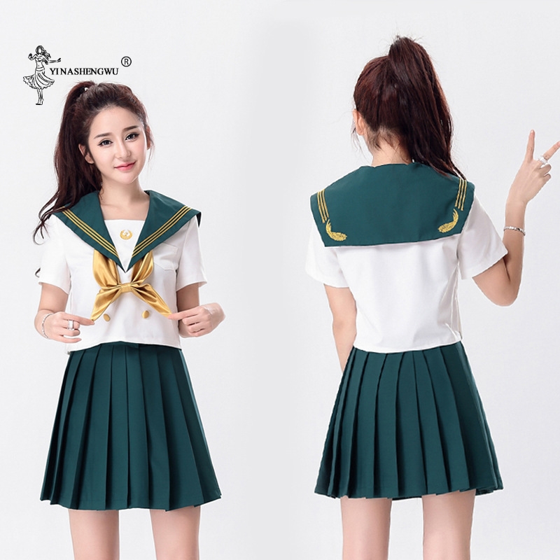 Adult JK Japanese School Uniforms Anime Cospaly Sailor Suit 2 Pcs Sets Tops + Skirt For Girls High School Students Clothes