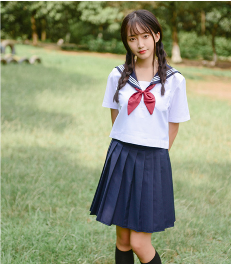 White Schoolgirl Uniform Japanese Class Navy Sai
