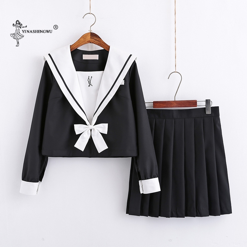 Japanese College Middle School Uniform Sailor Suit Students JK Uniform Long Sleeve Pleated Skirt Anime School Costumes For Girl