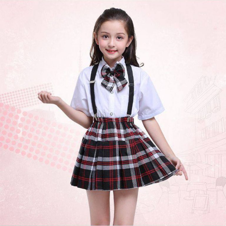 100170cm Kids Clothing Set Tops+skirt+strap Teenager Girls Plaid