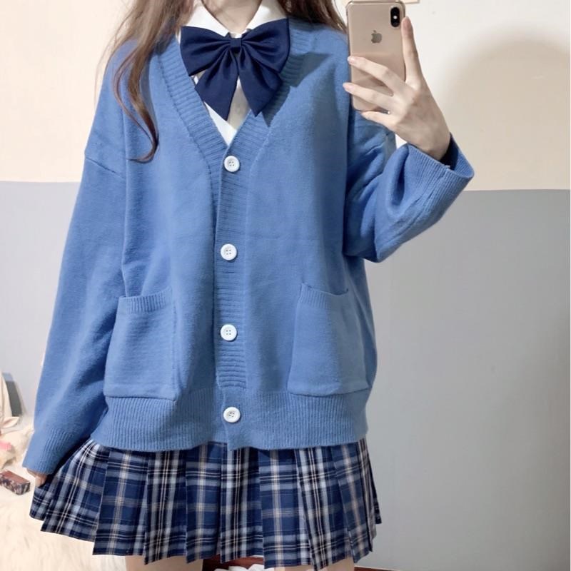 Japan School Sweater Spring Autumn 100 Vneck Cotton Knitted Sweater