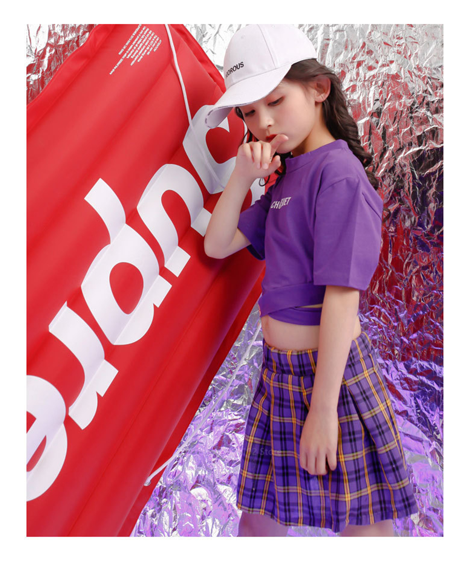 Kids Baby Girls School Korean Uniform Cheerleader School Team Hip Hop Competition Performance Cross Strap Top Plaid Skirt Set Image