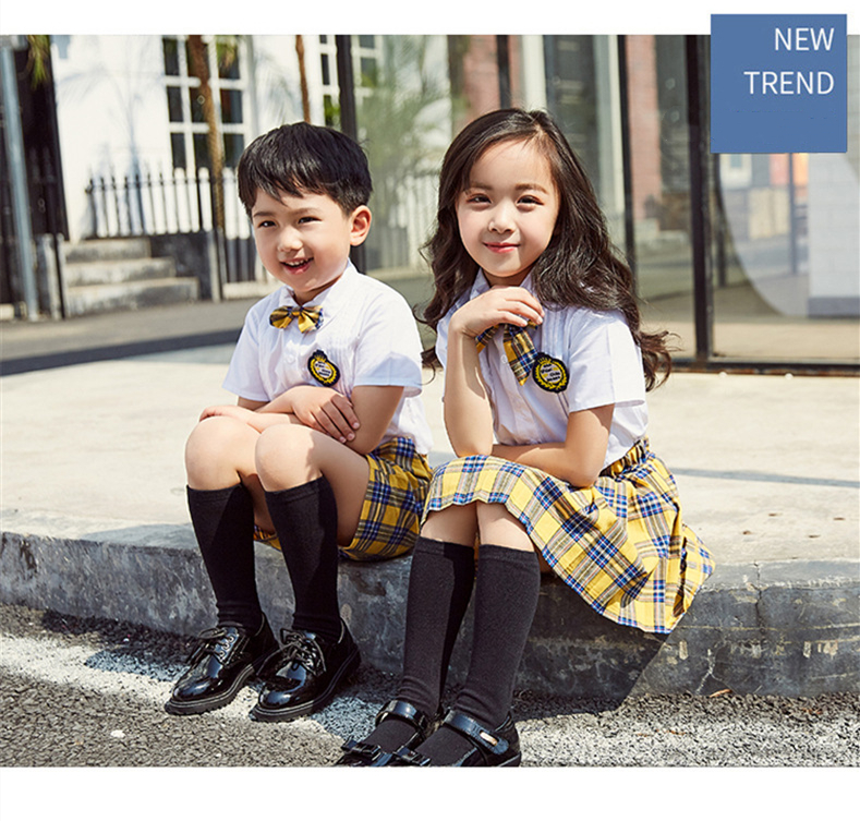 90-180cm Kids Fashion School Uniforms Korean Japanese Style Class Clothes Top Plaid Skirt Tie Stage Costumes for Children Image