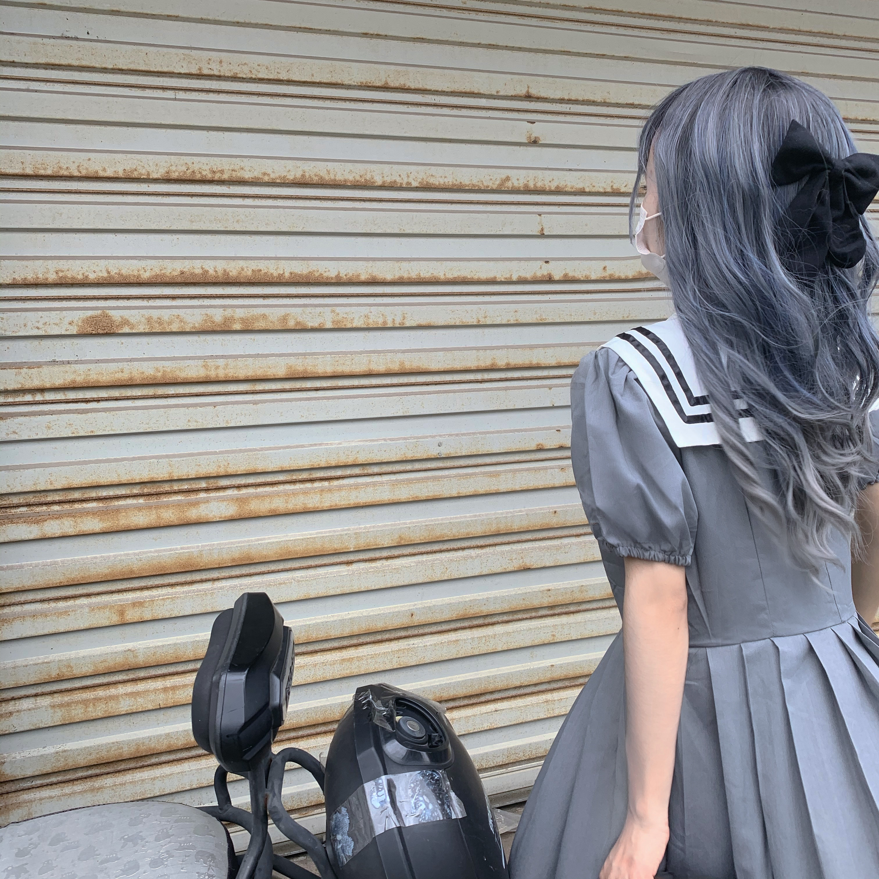 Japanese College Dark Sailor Collar Puff Sleeve High Waist Pleated JK Sailor Dress Women's 2020 Summer school girl uniform Image