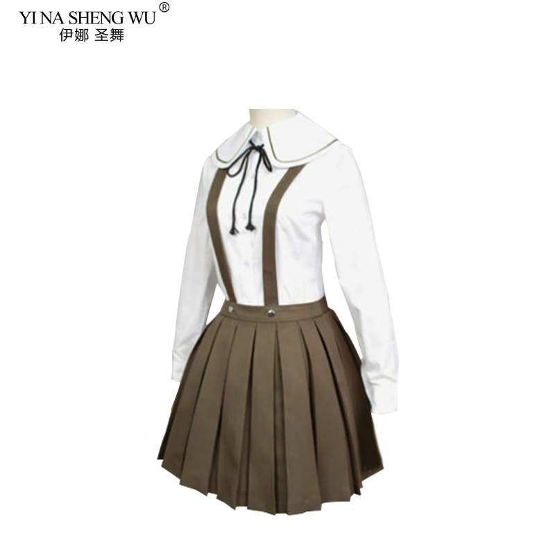 Danganronpa Fujisaki Chihiro Cosplay Costume JK Girls School Uniform Sailor Suit Coat Shirt Dress Outfit Cosplay Wig Drop Ship Image