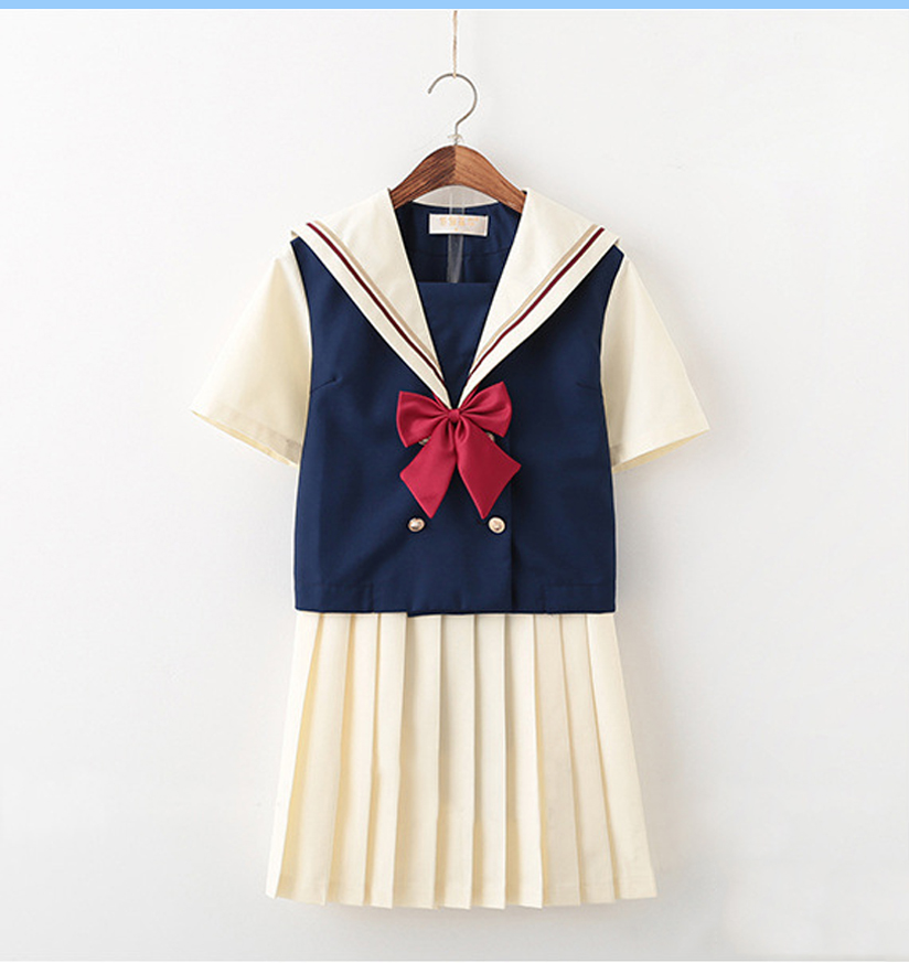 Girls Navy Sailor JK Suit Japanese Anime School Uniform Women Tops Pleated Skirt Cardigan College Student Carnival Party Costume Image