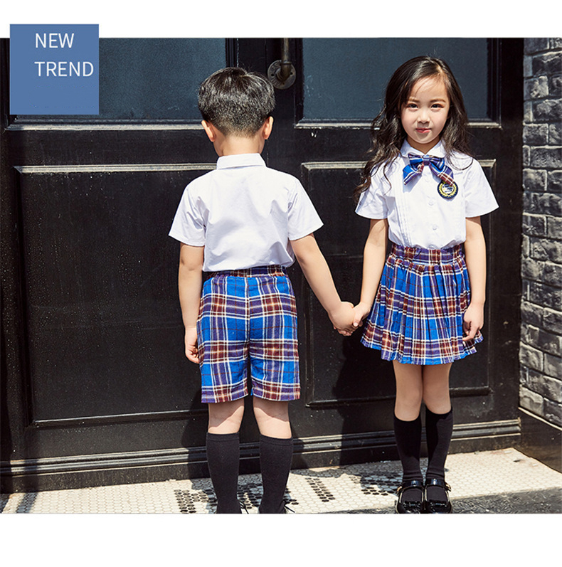 90-180cm Kids Fashion School Uniforms Korean Japanese Style Class Clothes Top Plaid Skirt Tie Stage Costumes for Children Image