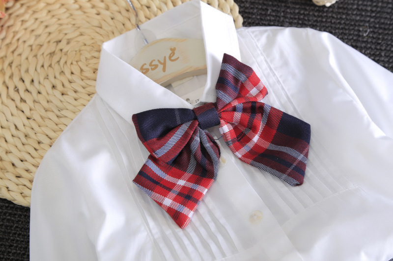 90-130cm Children British Style School Uniform for Kids Girls White Blouse Red Plaid Skirt Set Choir Performance Dance Costumes Image