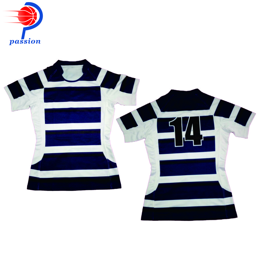 Fast Delivery DHL Navy Blue White Royal Reglan Sleeve Rugby Uniforms For School Teams Image