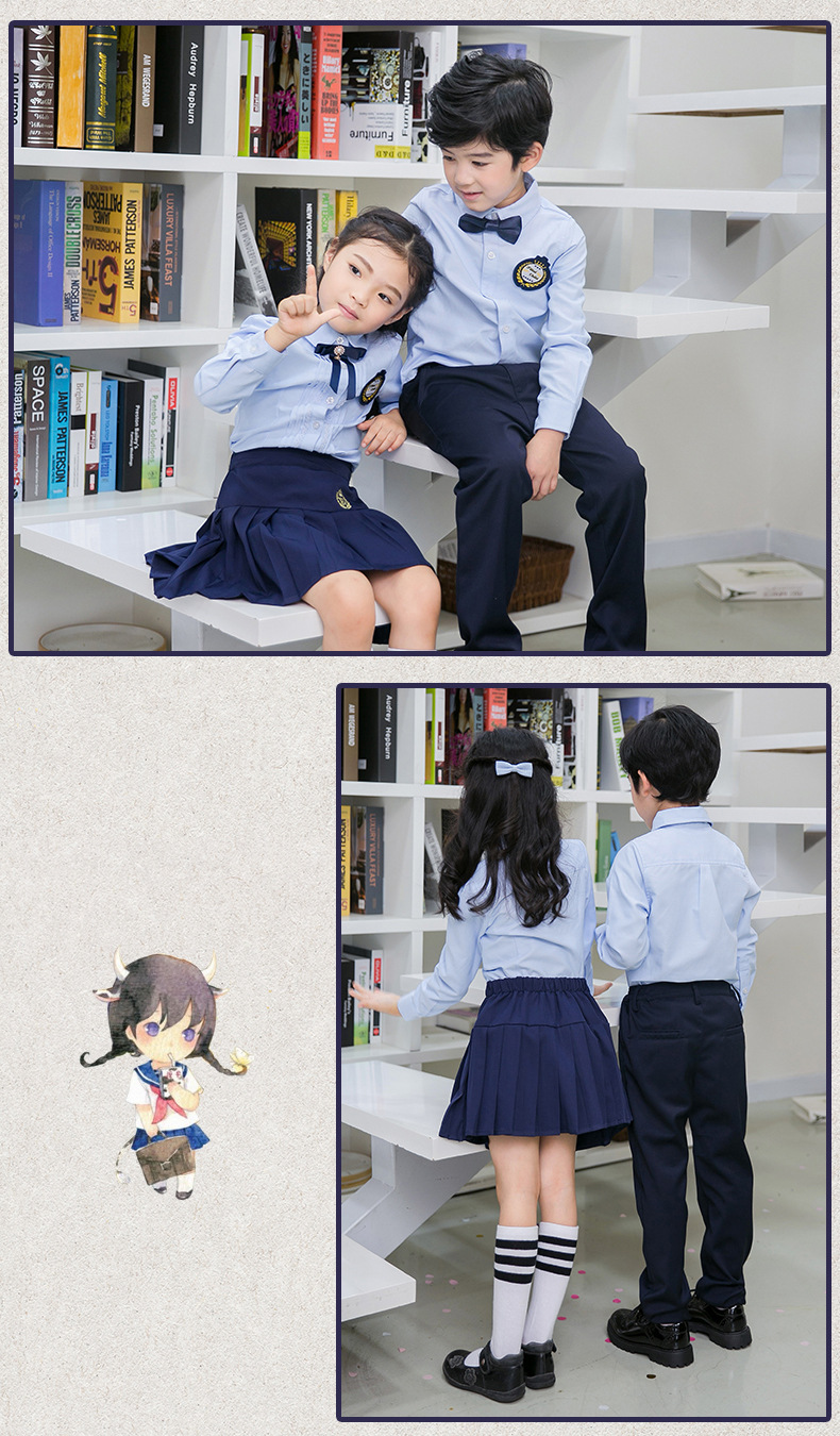 Kids Kindergarten Uniform Child Long Sleeve School Uniform British Children's School Wear Primary Students Class Clothes D-0600 Image