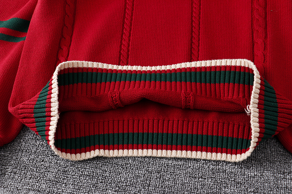 New S-XL Spring Autumn Women's Long Sleeve Stripes Knit Red Tops Pullovers V Neck Sweaters For Jk School Uniform Student Clothes Image