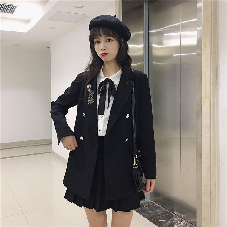 JK Uniforms College  Suit Female Autumn Small Suit Jacket Shirt Jacket Pleated Busts Wears japanese fashion  school uniform Image