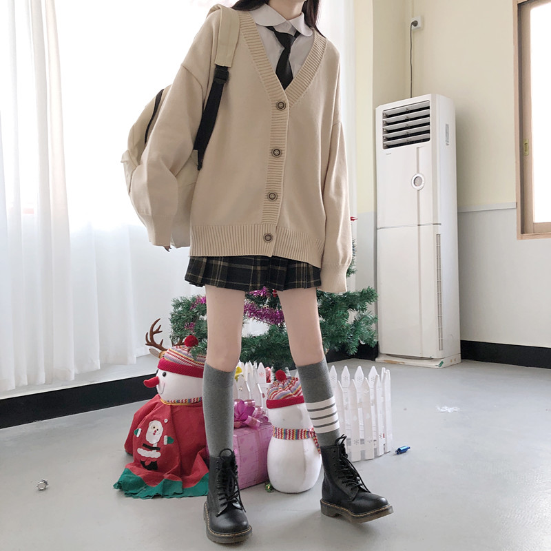 Japanese fashion College jk Loose V-neck Cardigan 2020 New Sweater Female Outer Wear JK Sweater Coat japanese school uniform Image