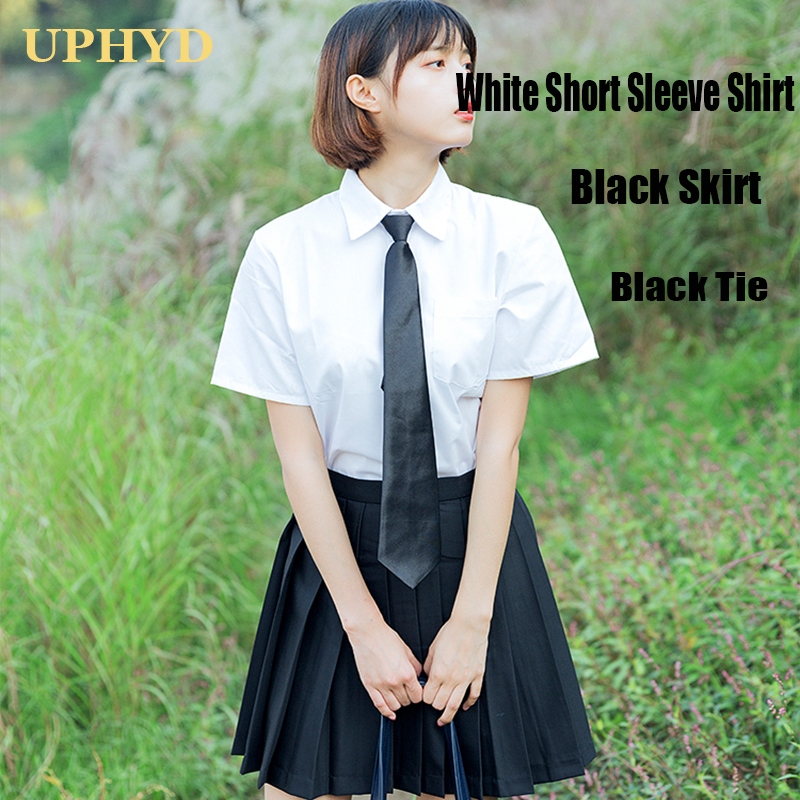 UPHYD School Girl Uniform S-2XL Korea Girls Anime Cosplay Sailor Uniforms Shirt and Skirt with Tie Set Image