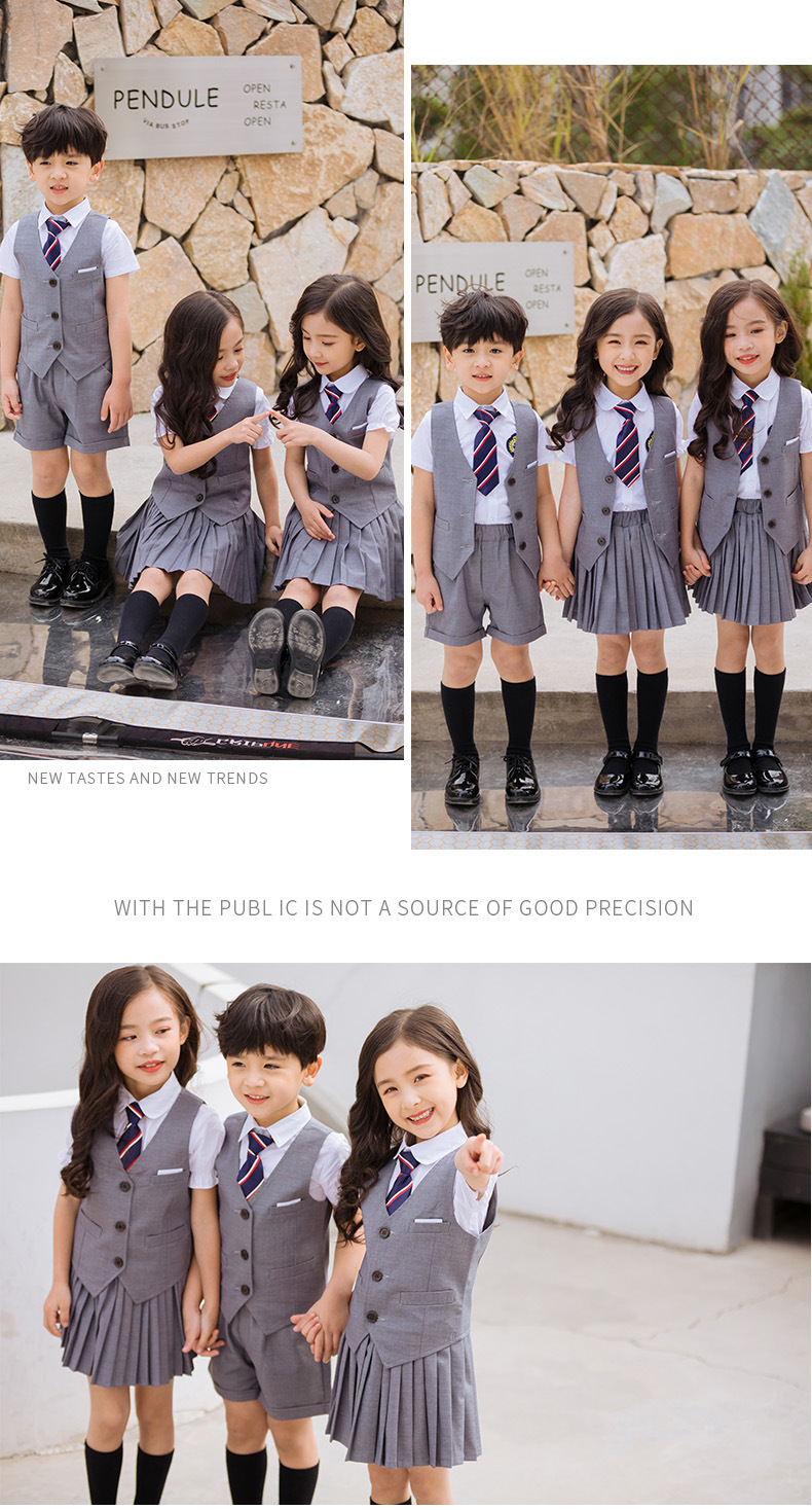 Newly Children School Uniform Top Pleated Skirt Vest Class Uniforms Korean Style Performance Suit Boys Girls Stage Wear Image
