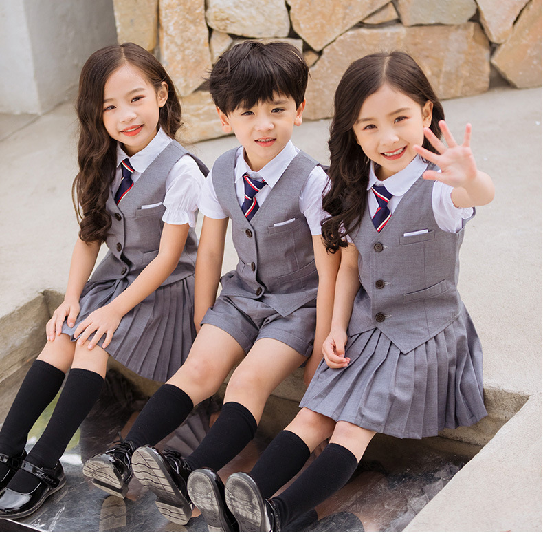 Newly Children School Uniform Top Pleated Skirt Vest Class Uniforms Korean Style Performance Suit Boys Girls Stage Wear Image