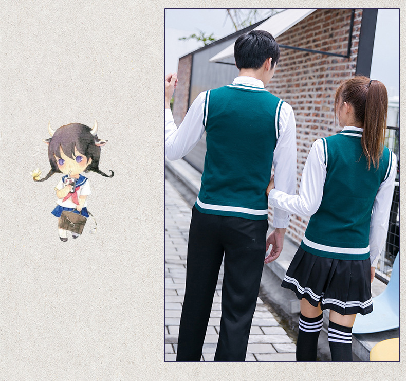 Student School Uniform 4pcs Winter Boy Girls Japanese Students Wear Tenneger College Uniforms Girls Boys Sweater Costume D-0548 Image
