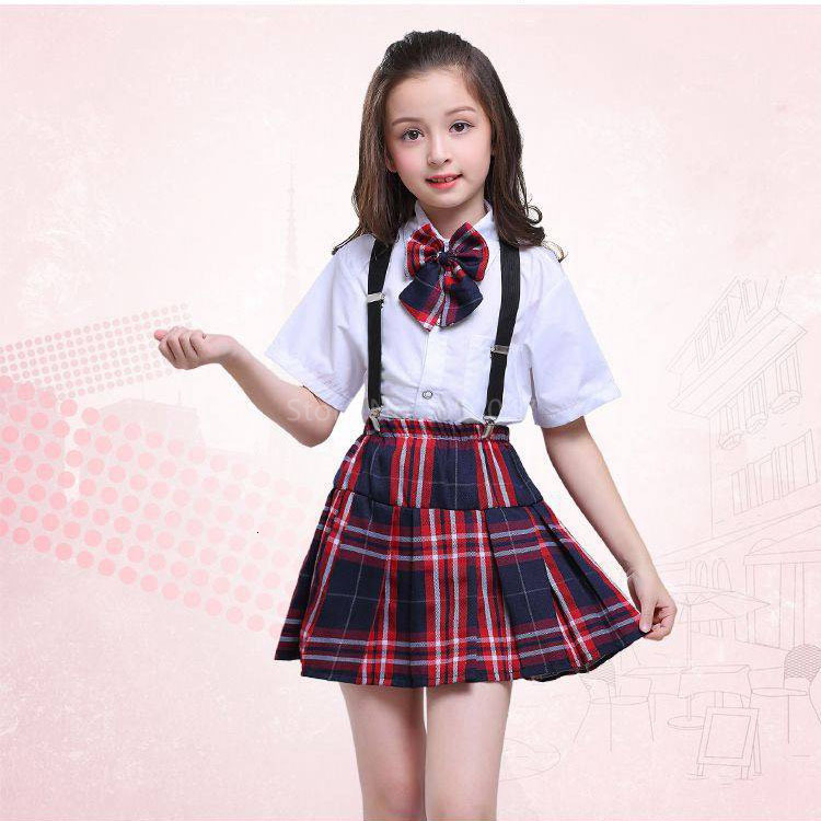 100-170cm Kids Clothing Set Tops+skirt+strap Teenager Girls Plaid ...