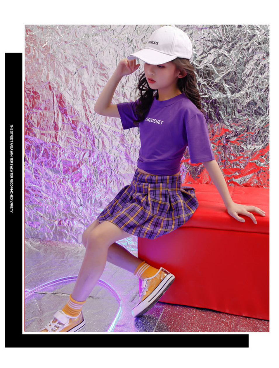 Kids Baby Girls School Korean Uniform Cheerleader School Team Hip Hop Competition Performance Cross Strap Top Plaid Skirt Set Image