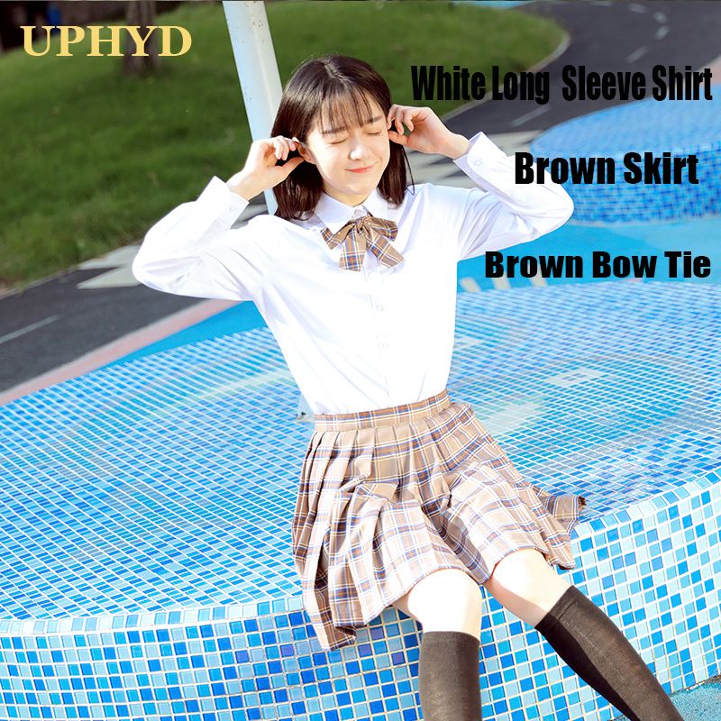 UPHYD School Girl Uniform S-2XL Korea Girls Anime Cosplay Sailor Uniforms Shirt and Skirt with Tie Set Image