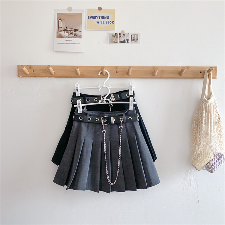 Women's 2020 Summer Korean- Retro High Waist Design Personalized Chain Pleated A- line  school girl skirt  school uniform Image