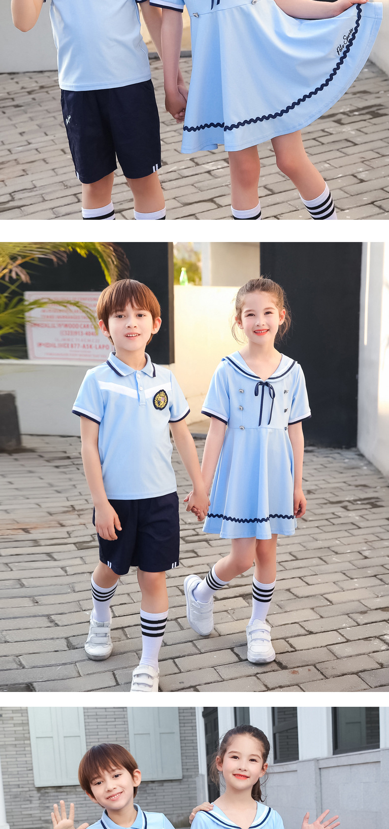 Young STUDENT'S Summer Pure Cotton School Uniform England College Style Kindergarten Kindergarten Suit Dress Graduation Served B Image