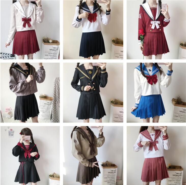 Academic Style School Uniforms Girls JK Uniform hats red  Suit Student High School Japanese Preppy Sailor Suit jkx118 Image