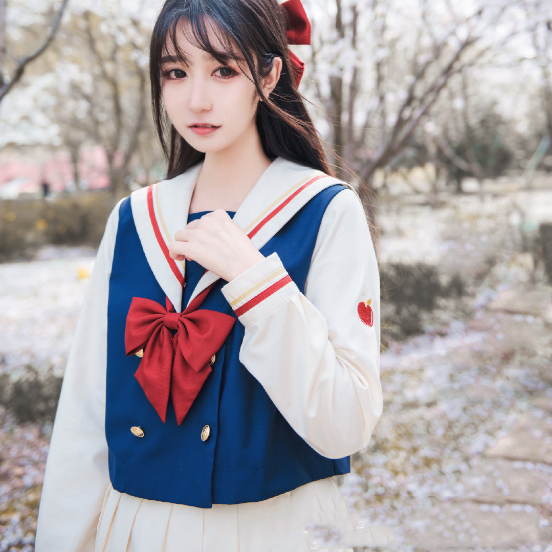 Girls Navy Sailor JK Suit Japanese Anime School Uniform Women Tops Pleated Skirt Cardigan College Student Carnival Party Costume Image