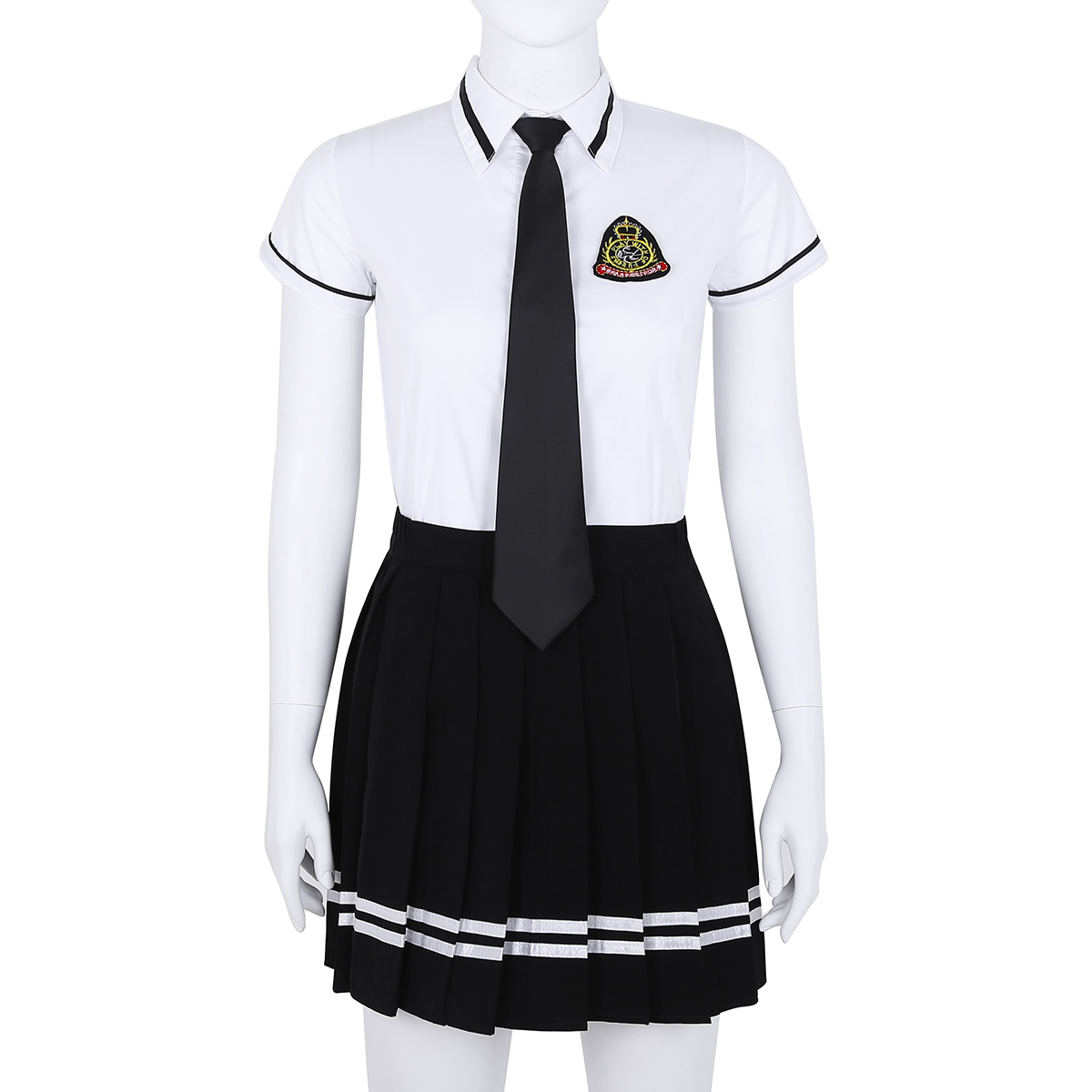 TiaoBug Japanese School Girl Uniform Suit White Short Sleeve T-shirt Top Pleated Skirt Cosplay Korean Girls Student Costume Set Image