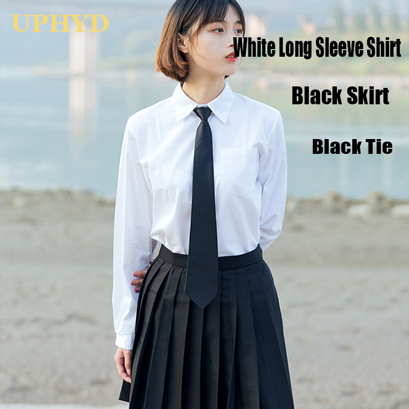 UPHYD School Girl Uniform S-2XL Korea Girls Anime Cosplay Sailor Uniforms Shirt and Skirt with Tie Set Image