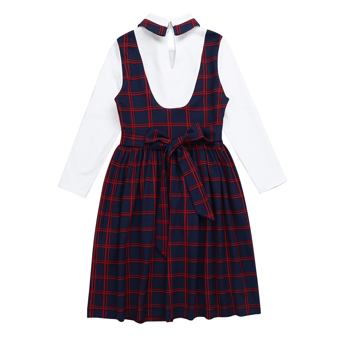 Kids Children Students Girls Uniform Long Sleeves Lapel Plaid A-line False Two-piece Dress for Birthday Party School Uniforms Image