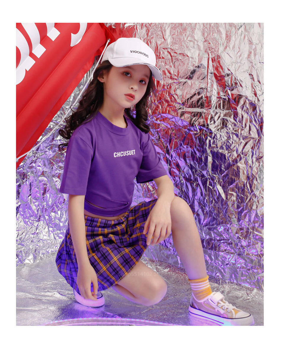 Kids Baby Girls School Korean Uniform Cheerleader School Team Hip Hop Competition Performance Cross Strap Top Plaid Skirt Set Image