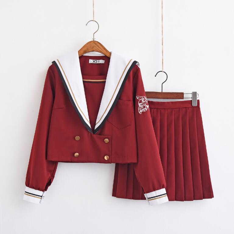 Academic Style School Uniforms Girls JK Uniform hats red  Suit Student High School Japanese Preppy Sailor Suit jkx118 Image
