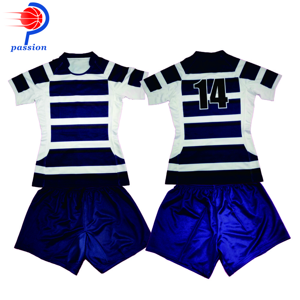 Fast Delivery DHL Navy Blue White Royal Reglan Sleeve Rugby Uniforms For School Teams Image