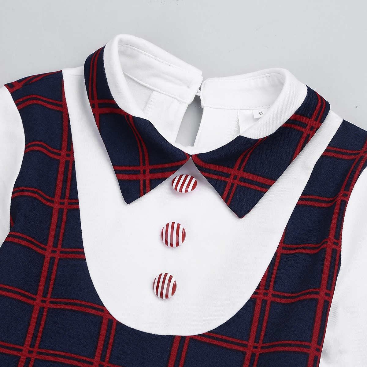 Kids Children Students Girls Uniform Long Sleeves Lapel Plaid A-line False Two-piece Dress for Birthday Party School Uniforms Image