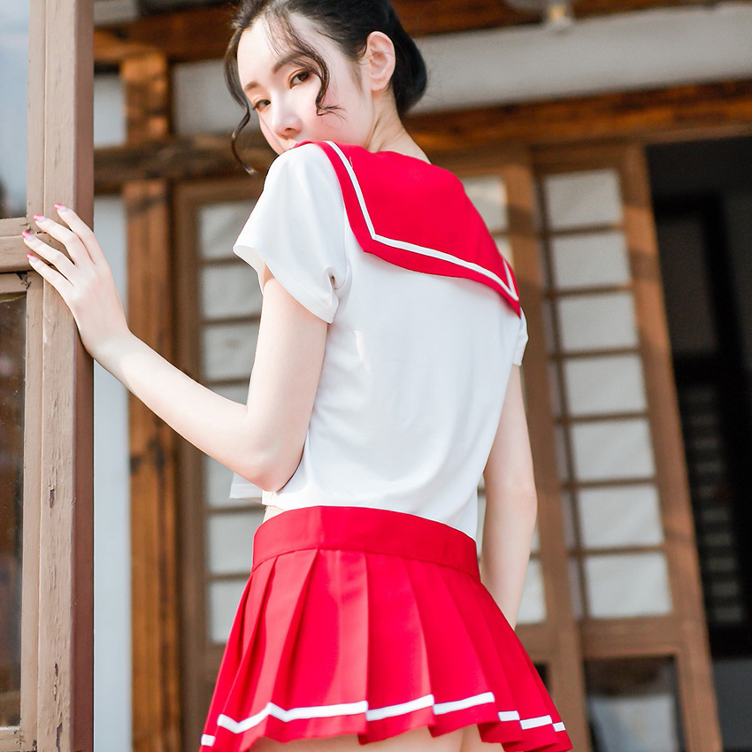 Sexy Women's JK Suit Navy Collar High School Uniform with Bow Tie Home Wear Mini Pleated Skirt Transparent Costume Lingerie Image