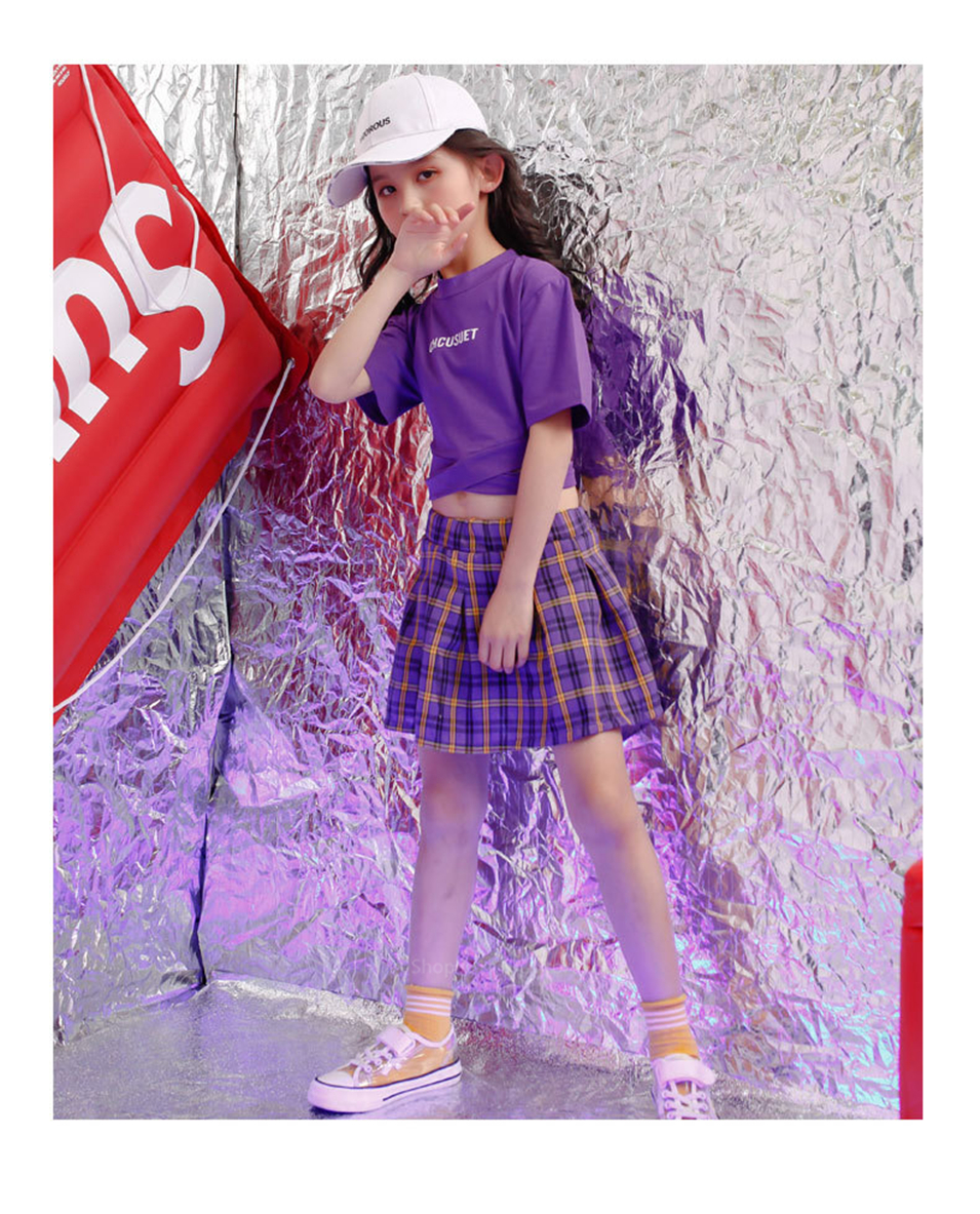Kids Baby Girls School Korean Uniform Cheerleader School Team Hip Hop Competition Performance Cross Strap Top Plaid Skirt Set Image