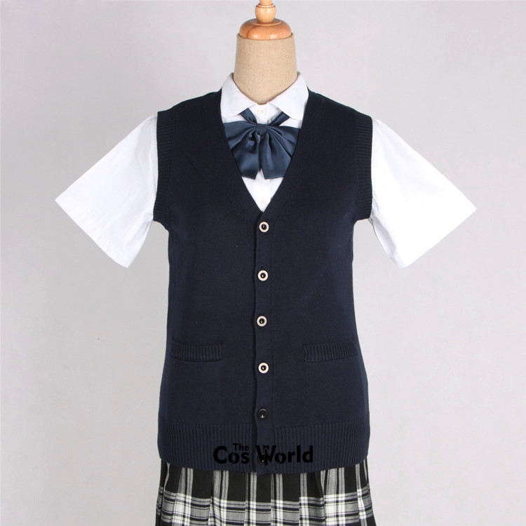 Men's Women's Spring Autumn Sleeveless Knit Cardigan V Neck Sweater Outwear Jacket Coat For JK School Uniform Student Clothes Image