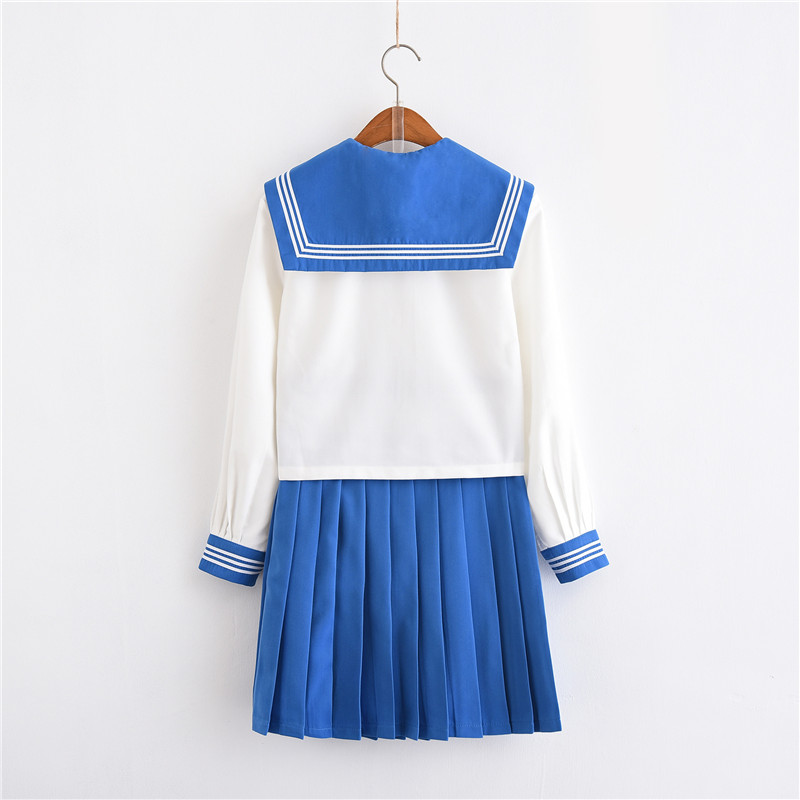 Light Blue Japanese Uniform For School Girls Long Sleeve Sailor Shirt Pleated Skirt Set College Middle High School Uniforms Image