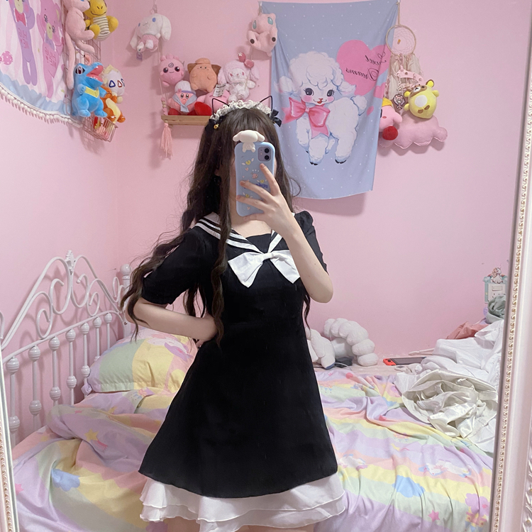 Women's Summer Japanese College Sailor Collar Waist Hugging Slim Ruffles Short-Height Student JK Skirt japanese school uniform Image