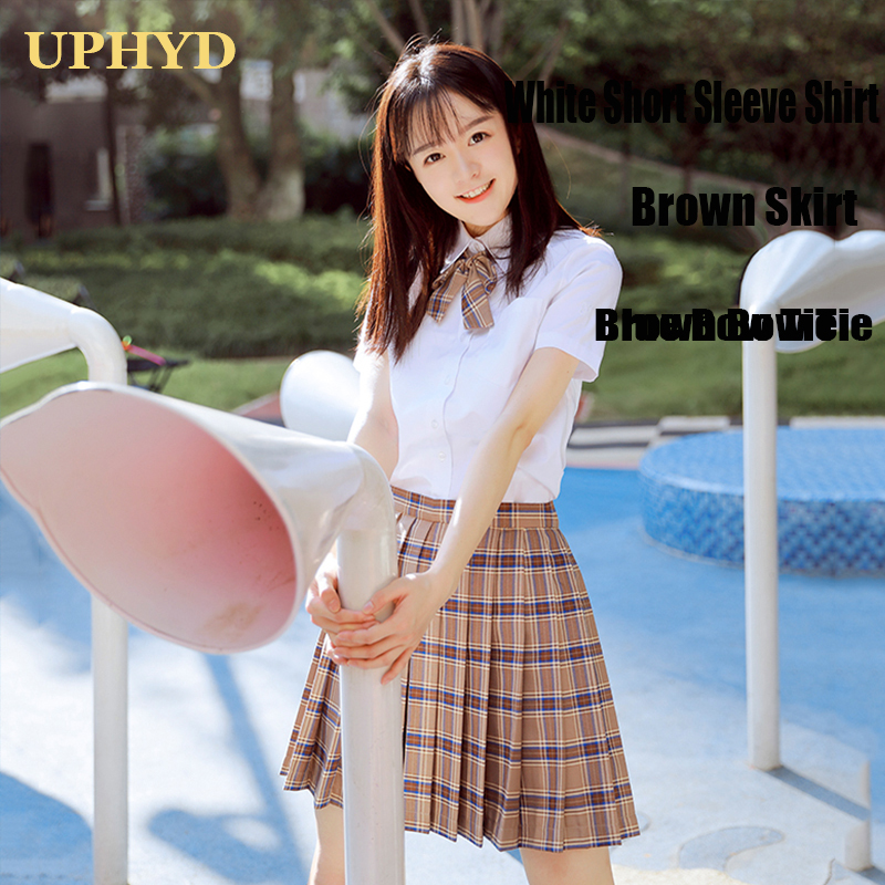 UPHYD School Girl Uniform S-2XL Korea Girls Anime Cosplay Sailor Uniforms Shirt and Skirt with Tie Set Image