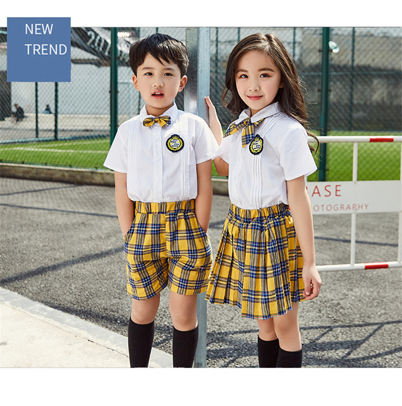 90-180cm Kids Fashion School Uniforms Korean Japanese Style Class Clothes Top Plaid Skirt Tie Stage Costumes for Children Image