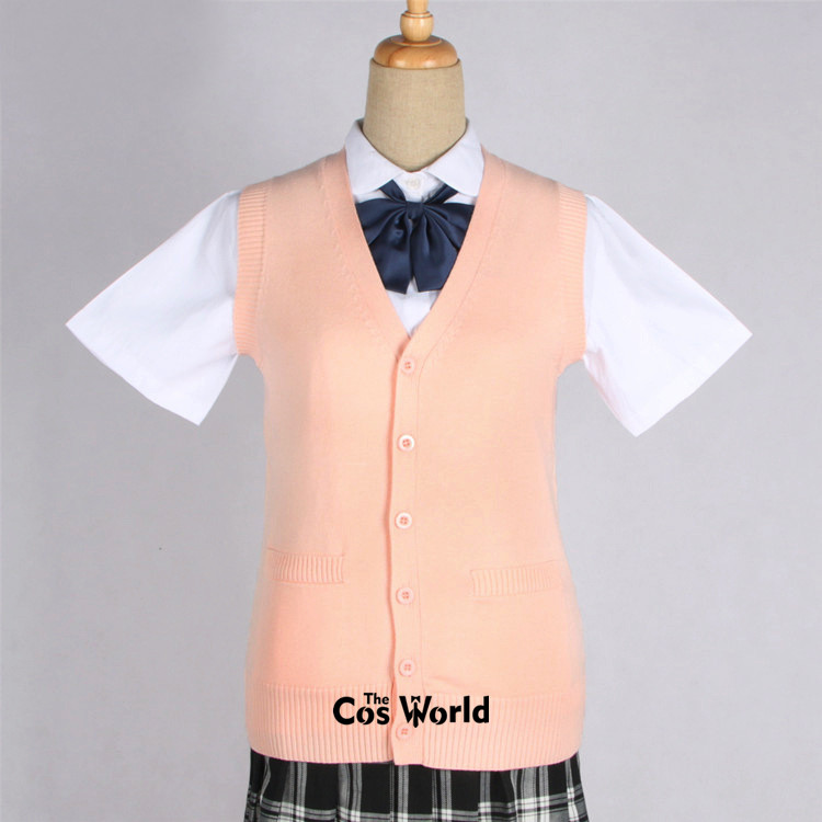 Men's Women's Spring Autumn Sleeveless Knit Cardigan V Neck Sweater Outwear Jacket Coat For JK School Uniform Student Clothes Image