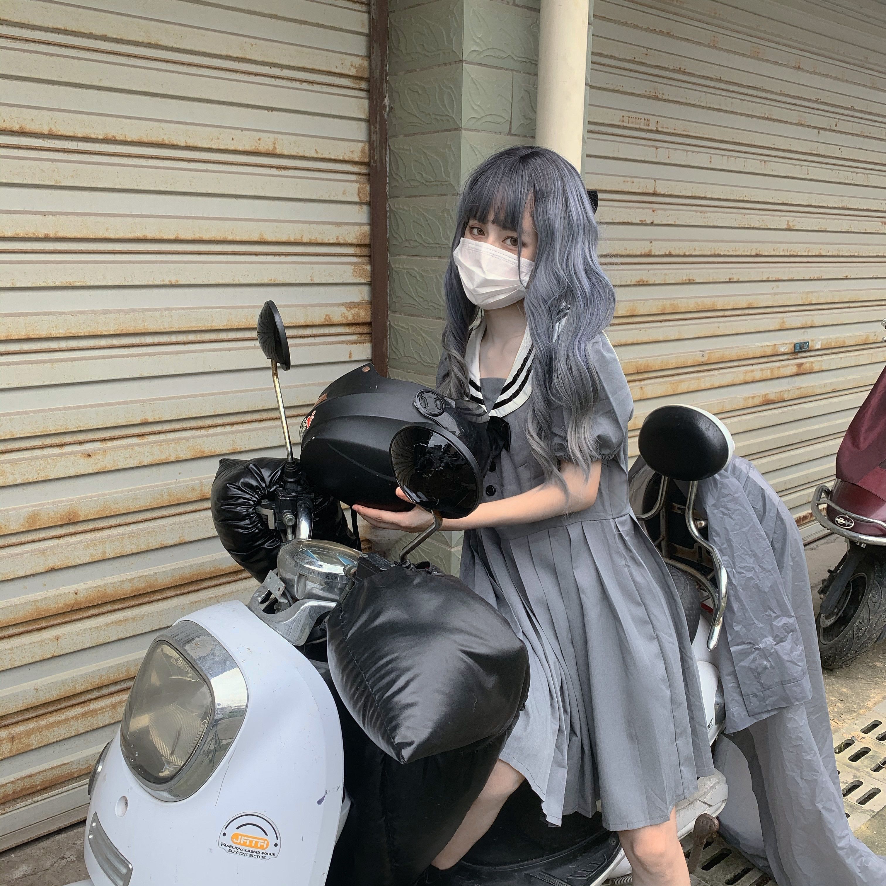 Japanese College Dark Sailor Collar Puff Sleeve High Waist Pleated JK Sailor Dress Women's 2020 Summer school girl uniform Image