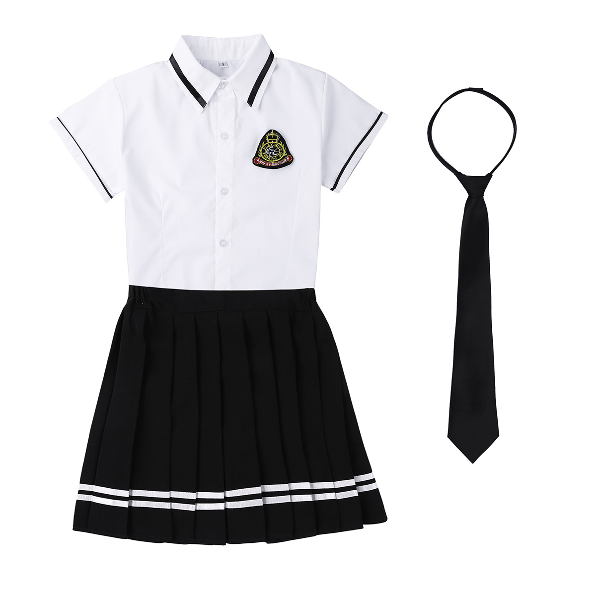TiaoBug Japanese School Girl Uniform Suit White Short Sleeve T-shirt Top Pleated Skirt Cosplay Korean Girls Student Costume Set Image
