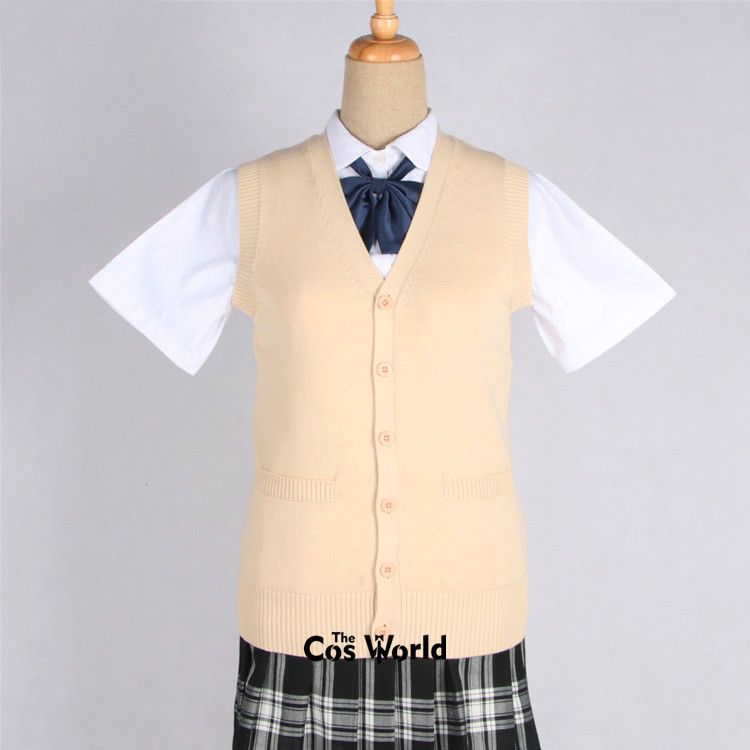Men's Women's Spring Autumn Sleeveless Knit Cardigan V Neck Sweater Outwear Jacket Coat For JK School Uniform Student Clothes Image