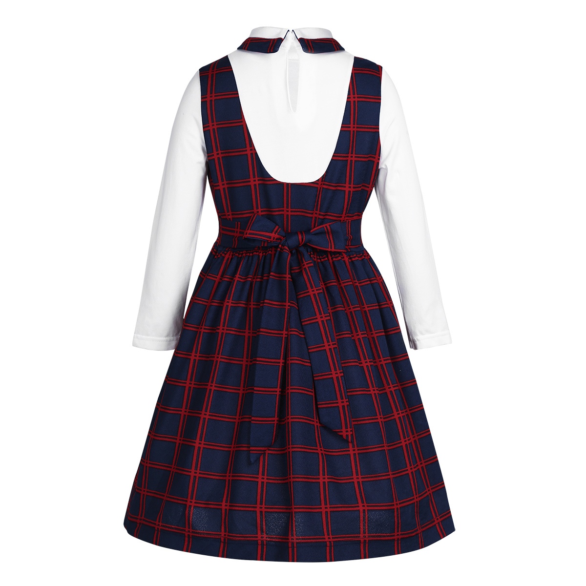 Kids Children Students Girls Uniform Long Sleeves Lapel Plaid A-line False Two-piece Dress for Birthday Party School Uniforms Image