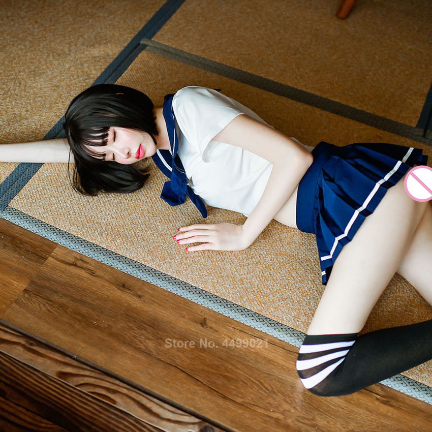 Sexy Women's JK Suit Navy Collar High School Uniform with Bow Tie Home Wear Mini Pleated Skirt Transparent Costume Lingerie Image
